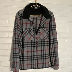 WESC Gray Liam Plaid Shirt /Jacket . Unisex : Women’s XL , Men’s L.  Front Zip.